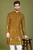 Trombone Yellow Silk Kurta with Zari Work for Diwali Festive Wear