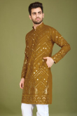 Trombone Yellow Silk Kurta with Zari Work for Diwali Festive Wear