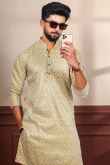 Trombone Yellow Silk Resham Embroidered Men's Kurta Pajama