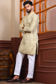 Trombone Yellow Silk Resham Embroidered Men's Kurta Pajama