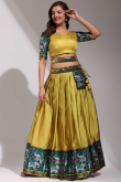 Trombone Yellow Silk Weaved A Line Lehenga 
