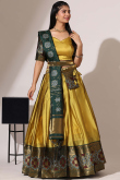 Trombone Yellow Silk Woven Zari A Line Lehenga 