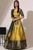 Trombone Yellow Silk Woven Zari A Line Lehenga 
