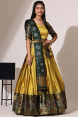 Trombone Yellow Silk Woven Zari A Line Lehenga 