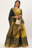 Trombone Yellow Silk Woven Zari Flared Lehenga 