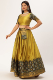 Trombone Yellow Silk Woven Zari Flared Lehenga 