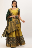 Trombone Yellow Silk Woven Zari Flared Lehenga 
