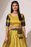 Trombone Yellow Silk Woven Zari Flared Style Lehenga