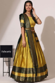 Trombone Yellow Silk Woven Zari Flared Style Lehenga