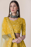 Trombone Yellow Taffeta Silk Embroidered Lehenga