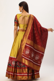 Trombone Yellow Taffeta Silk Patola print Flared Lehnga 