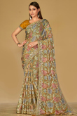 Trombone Yellow Weaved Thread Brasso Saree For Haldi 