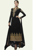 Dark Black Georgette Trouser Suit With Dupatta
