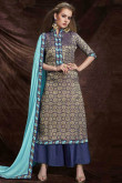 Beige Jacquard And Banarasi Silk Trouser Suit With Dupatta