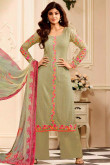 Bollywood Shilpa Shetty Pale Green Georgette Trouser Suit With Dupatta