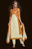 Cream Jacquard Art Silk And Banarasi Silk Trouser Suit