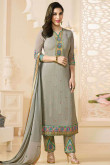 Stylish Grey Georgette Trouser Suit With Dupatta