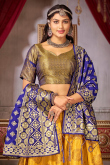 Turmeric Yellow Art Silk Zari Weaved Flared Style Lehenga