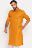 Turmeric Yellow Cotton Silk Men's Kurta Chuidar For Festival