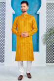 Turmeric Yellow Jacquard Silk Men Kurta With Pajama