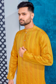Turmeric Yellow Jacquard Silk Men Kurta With Pajama