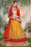 Turmeric Yellow Net A Line Embroidered Lehenga