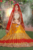 Turmeric Yellow Net A Line Embroidered Lehenga