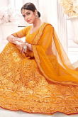 Turmeric Yellow Net Embroidered Party Wear Lehenga