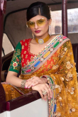 Turmeric Yellow Net Embroidered Saree