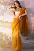 Turmeric Yellow Net Embroidered Shimmer Saree