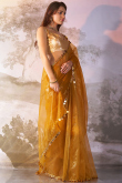 Turmeric Yellow Net Embroidered Shimmer Saree