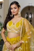 Turmeric Yellow Net Sequins Embroidered Flared Style Lehenga