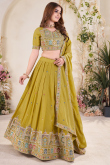 Turmeric Yellow Poly Georgette Embroidered Flared Style Lehenga 