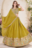 Turmeric Yellow Poly Georgette Embroidered Flared Style Lehenga 