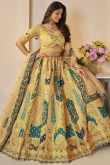 Turmeric Yellow Silk Blend Embroidered Panelled Lehenga 
