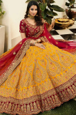 Turmeric Yellow Silk Lehenga With Velvet Choli