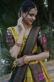 Turmeric Yellow Silk Woven Zari Flared Style Lehenga