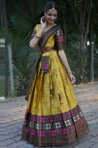 Turmeric Yellow Silk Woven Zari Flared Style Lehenga