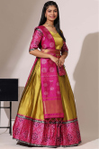 Turmeric Yellow Weaved Zari Silk Casual Wear Lehenga 