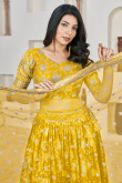 Turmeric Yellow Woven Zari Silk Flared Style Lehenga 