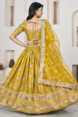 Turmeric Yellow Woven Zari Silk Flared Style Lehenga 