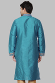 Turquoise Blue Dupion Silk Dori Embroidered Straight Cut Kurta