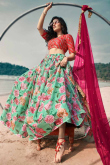 Persian Green Georgette Floral Digital Print Lehenga