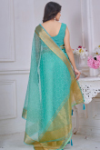 Turquoise Blue Kora Silk Saree With Zari Work For Diwali