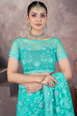 Turquoise Blue Net Embroidered Fancy Saree for Festival 