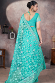 Turquoise Blue Net Embroidered Fancy Saree for Festival 
