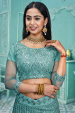Turquoise Blue Net Embroidered Panelled Style Lehenga