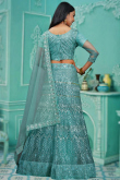 Turquoise Blue Net Embroidered Panelled Style Lehenga