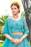 Turquoise Blue Net Resham Embroidered Flared style Lehenga 