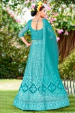 Turquoise Blue Net Resham Embroidered Flared style Lehenga 